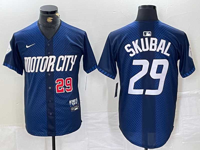 Men%27s Detroit Tigers #29 Tarik Skubal Number 2024 Navy City Connect Cool Base Limited Stitched Jersey